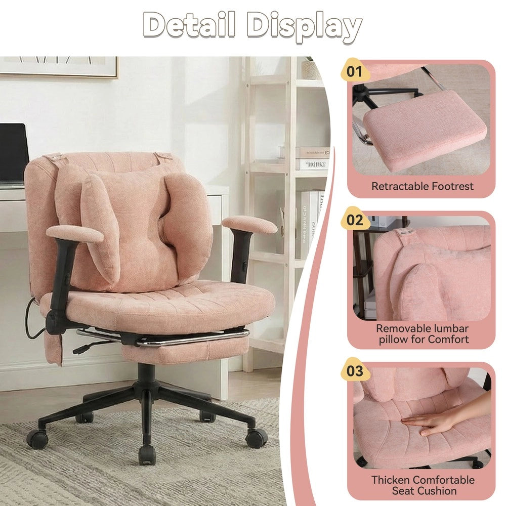 Poltrona da Ufficio Girevole con Poggiapiedi ¨C MINIMAL ¨C Rosa, Braccioli, Altezza Regolabile