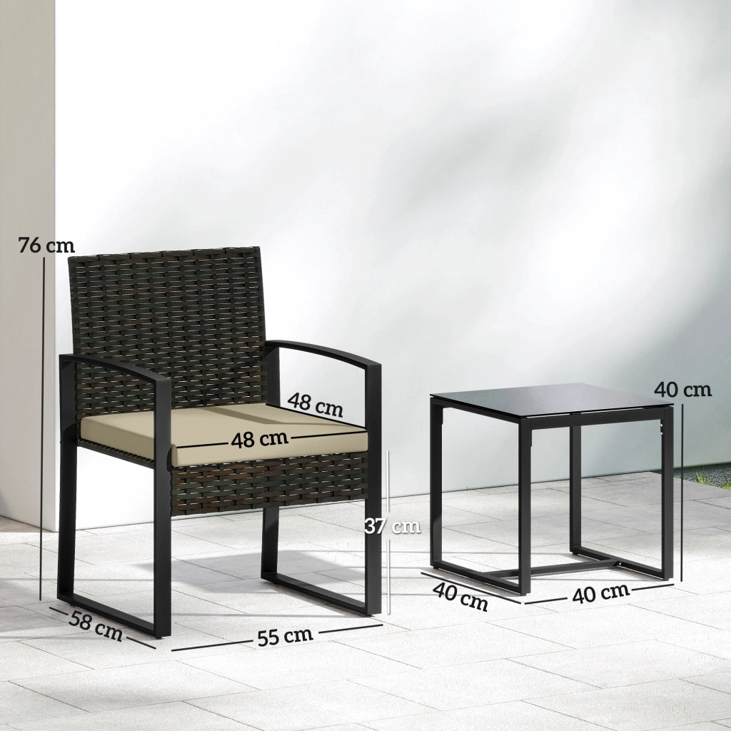 Set bistrot giardino 2 posti ¨C Xylo ¨C rattan intrecciato marrone con tavolo in vetro temperato
