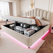 Letto imbottito con contenitore idraulico e LED, 180x200 cm, velluto beige