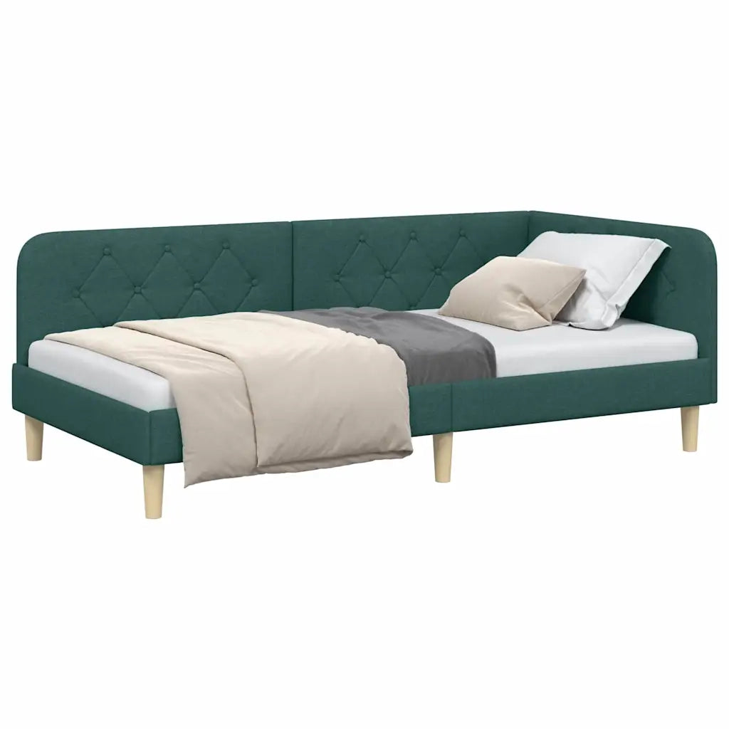 Cornice del letto ad angolo Verde Scuro 90 x 200 cm Tessuto