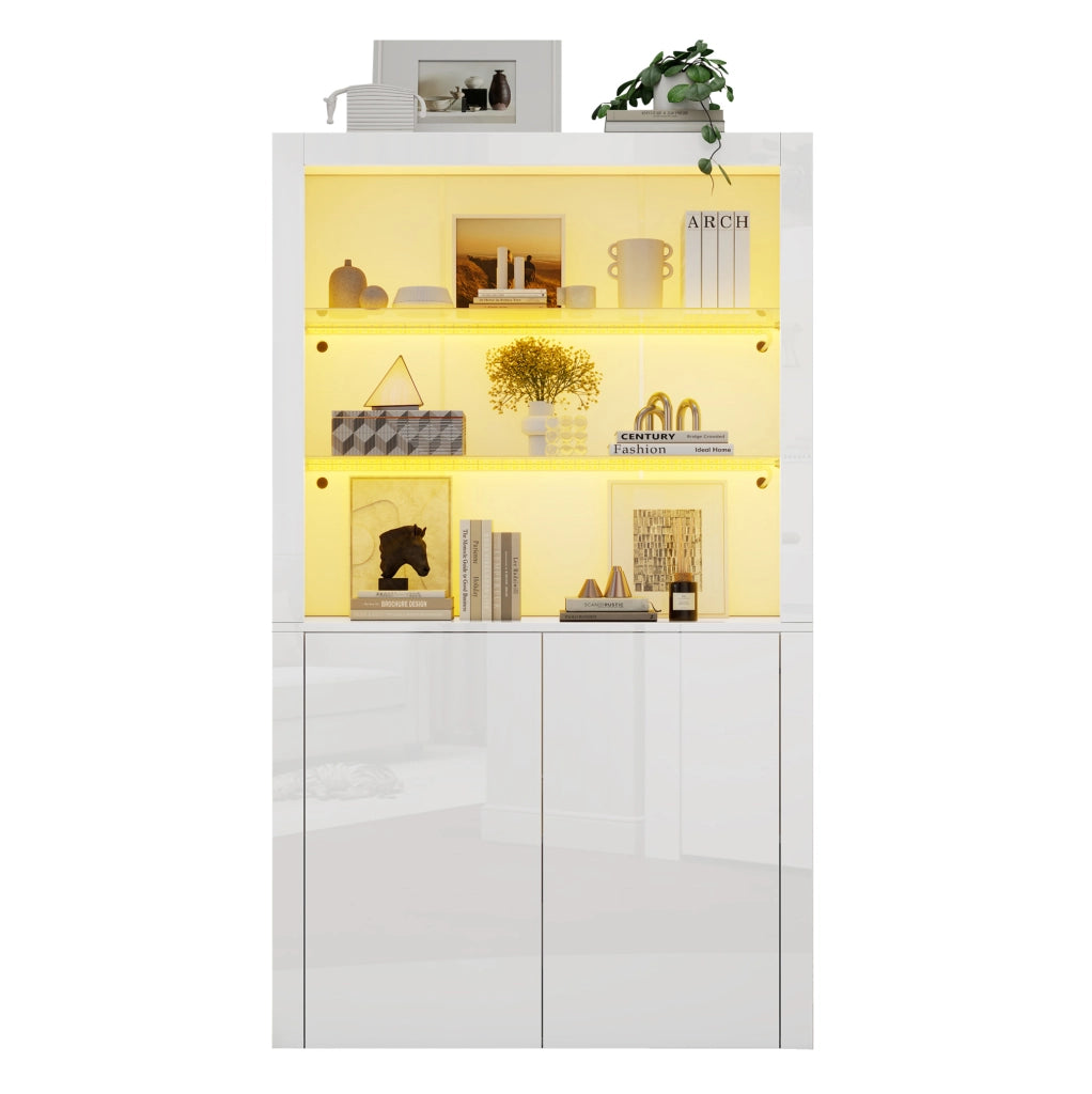 Vetrina moderna 100 x 35 x 170 cm bianca lucida in MDF con LED e vetro temperato