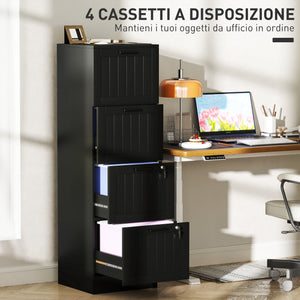 Cassettiera Portadocumenti a 4 Cassetti 40x40x131 cm 2 Serrature in Legno Nero