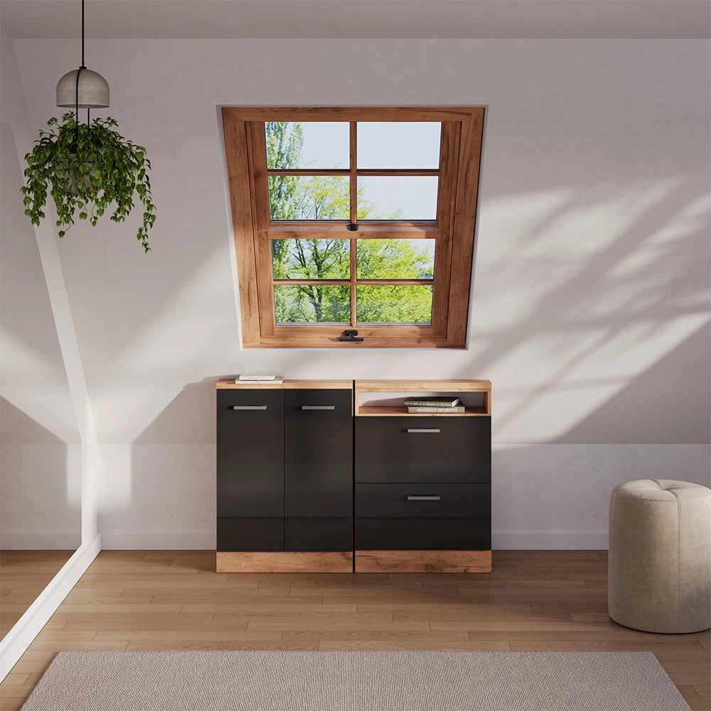 Set di mobili sottotetto Rion Antracite lucido/Rovere dorato Set di 2 Vicco