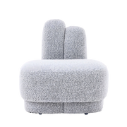 Poltrona pouf a forma di coniglio - con orecchie ricamate - in tessuto grigio anticato e bianco