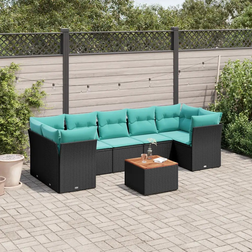Set Divani da Giardino 8 pz con Cuscini Nero in Polyrattan