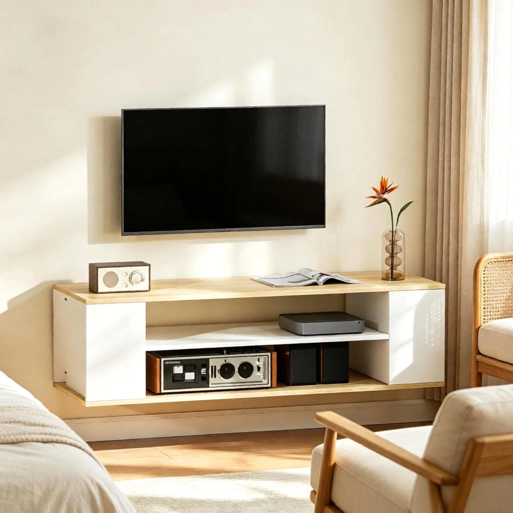 MOBILE TV con ruote 120x40x38,5 cm naturale e bianco