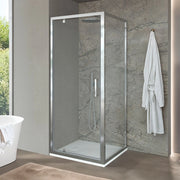Box doccia angolare 90x90 con porta battente in vetro temperato trasparente e profili cromo Ted