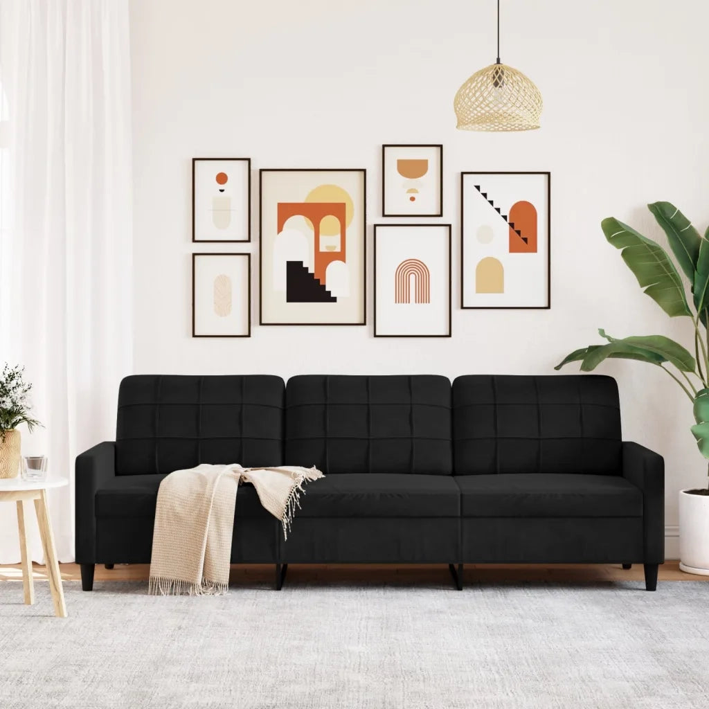 vidaXL Divano a 3 Posti Nero 210 cm in Velluto