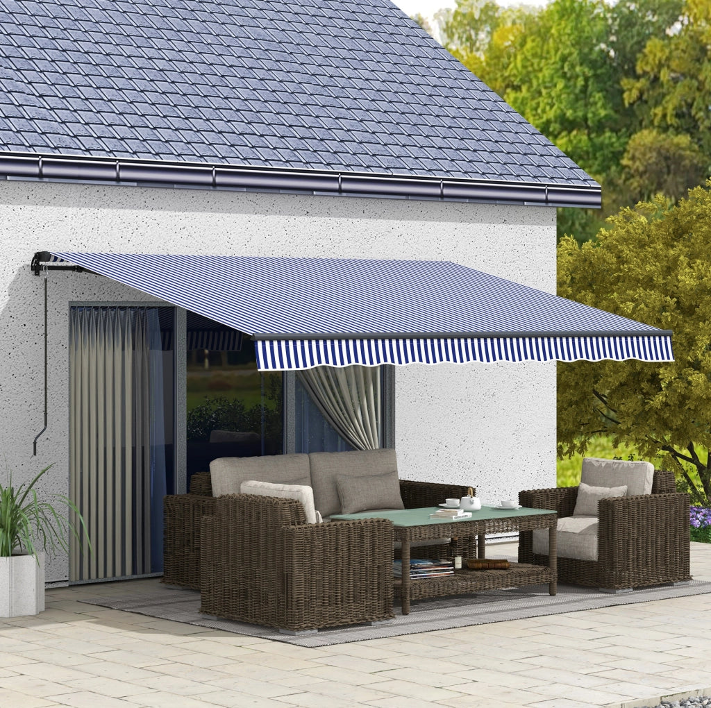 Tenda da sole a bracci estensibile 396x300 cm con manovella; blu; struttura in alluminio e metallo