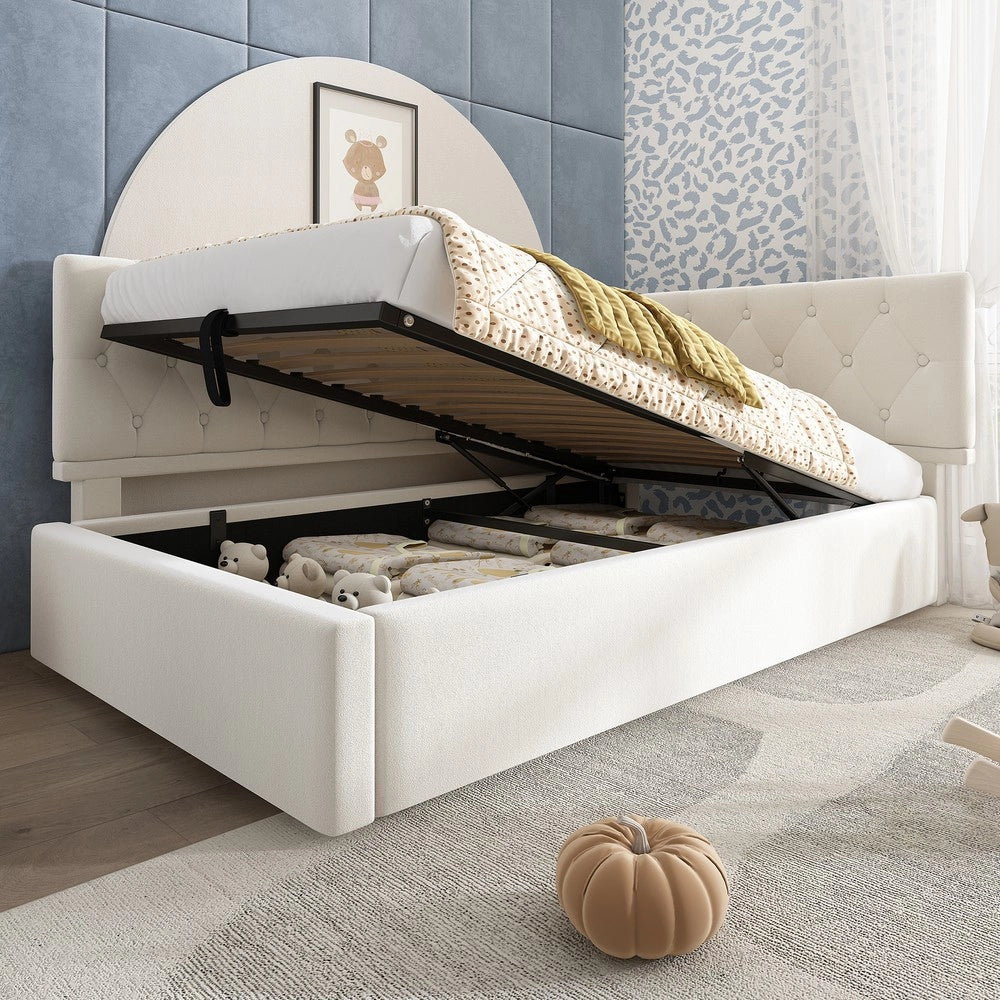 Letto Imbottito Contenitore con Rete a Doghe ¨C MINIMAL ¨C Velluto Beige 90x200