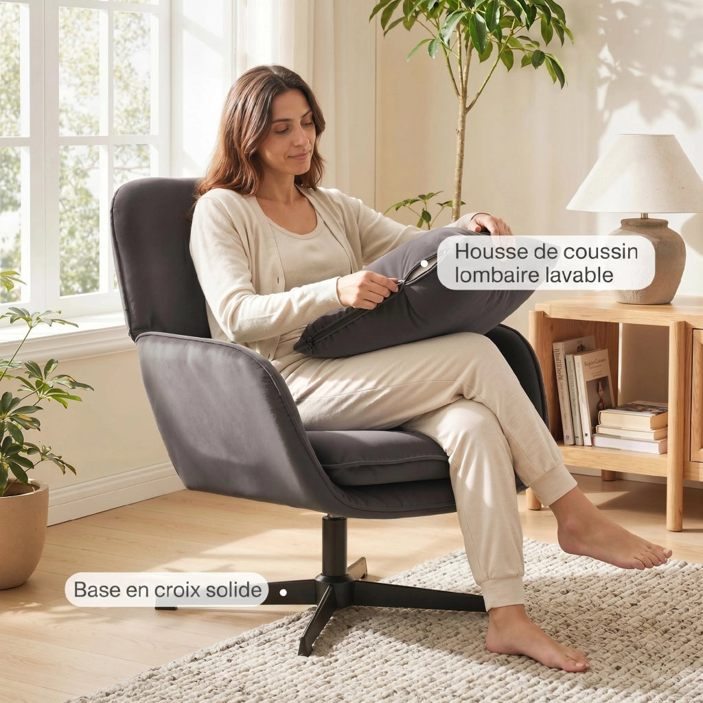 Poltrona imbottita in velluto con struttura in metallo e cuscino ¨C zephmum ¨C grigio scuro