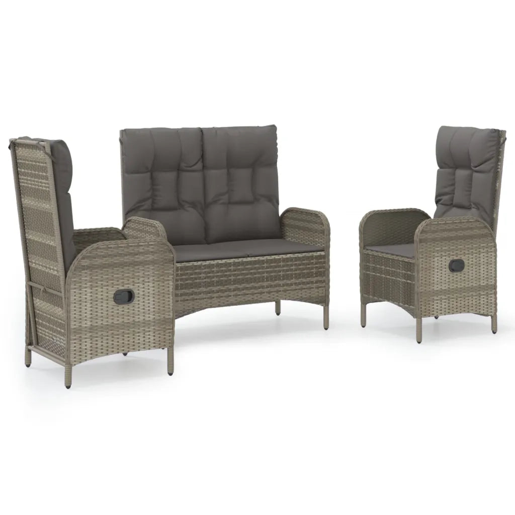 Set da Pranzo da Giardino 3 pz con Cuscini in Polyrattan Grigio 3185091