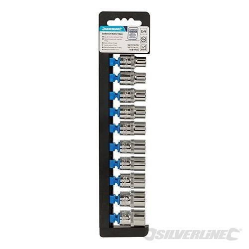 Set 10 Inserti Metrici Bi-Esagonali in Acciaio Chiave a Bussola 1/2" Silverline