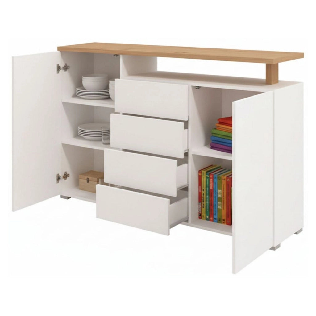 Madia Levate, Credenza 4 Cassetti, 154x40x94h cm Bianco