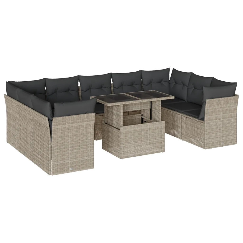 vidaXL Set Divano Giardino 10 pz con Cuscini Grigio Chiaro Polyrattan