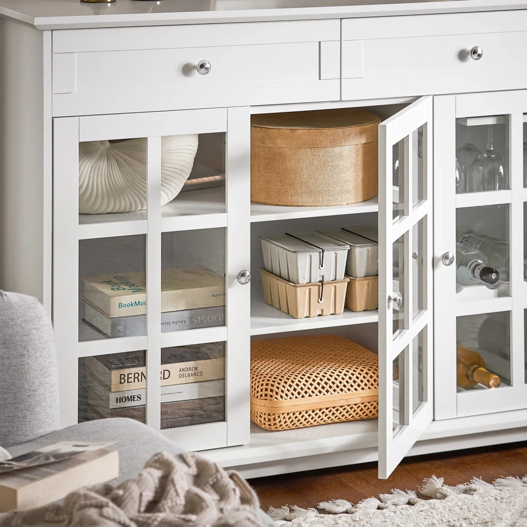 Mobile Da Cucina Isola Cucina Con Anta In Vetro Credenza Buffet Bianco119x40x90cm FSB77-W