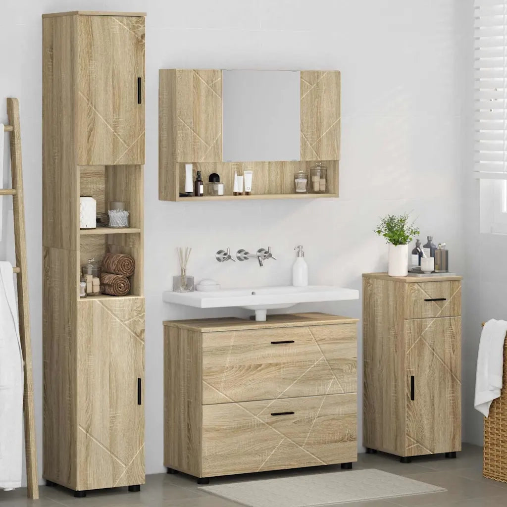 Set di mobili per il bagno con cassetto 4 pcs Rovere Sonoma 3393055