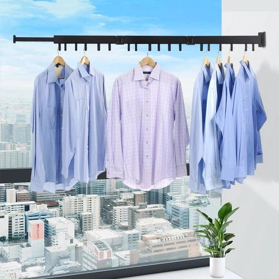 Montaggio di asciugamani in pendenza con chiodo a muro 120 cm - Inclinabile e piegabile, nero, 18 ganci - Asciugamani in camera da letto, balcone, bagno, 18 ganci.