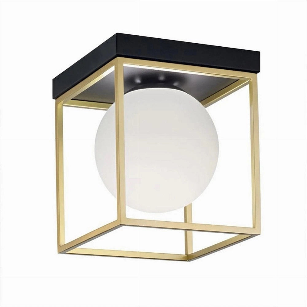 Trade Shop - Plafoniera Da Soffitto Lampada In Metallo Nero Bronzo Con Sfera In Vetro G9 C76-1 -