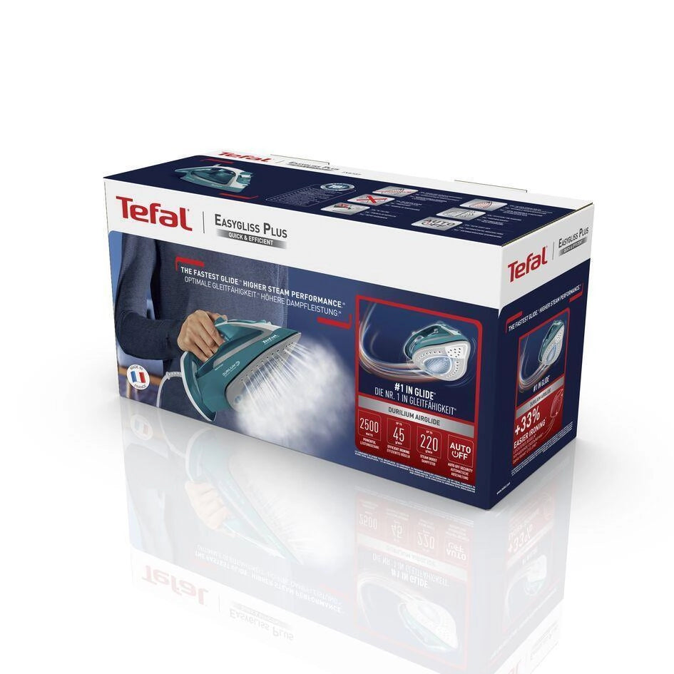 Tefal EasyGliss Plus FV5737 ferro da stiro Ferro da stiro a secco e a vapore Durilium 2500 W Turchese, Bianco