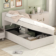 LETTO singolo contenitore 90x200 cm Beige in lino e MDF