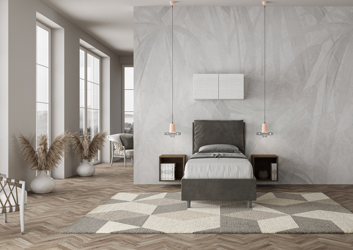 Letto Singolo 80x190 cm con Rete Antea Grigio