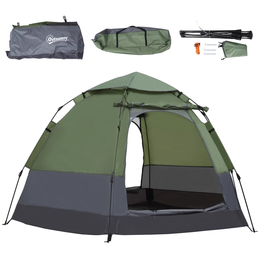 Tenda da campeggio pop up 3-4 persone ¨C zephmum ¨C verde grigio 260x260x150 cm