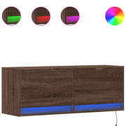 Mobile TV a Parete | Armadietto TV | Mobile Porta TV con Luci LED Rovere Marrone 100x31x35 cm