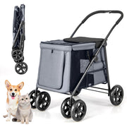 Carrello pieghevole per animali domestici, Passeggino per cani e gatti a 4 ruote con lucernario tasche Grigio scuro-Giochi e accessori per cani