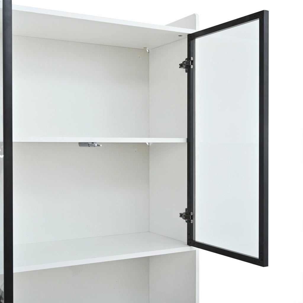 Vetrina alta con LED e 4 ante in vetro temperato, 5 vani e ripiani regolabili, bianco 80 × 35 × 200 cm