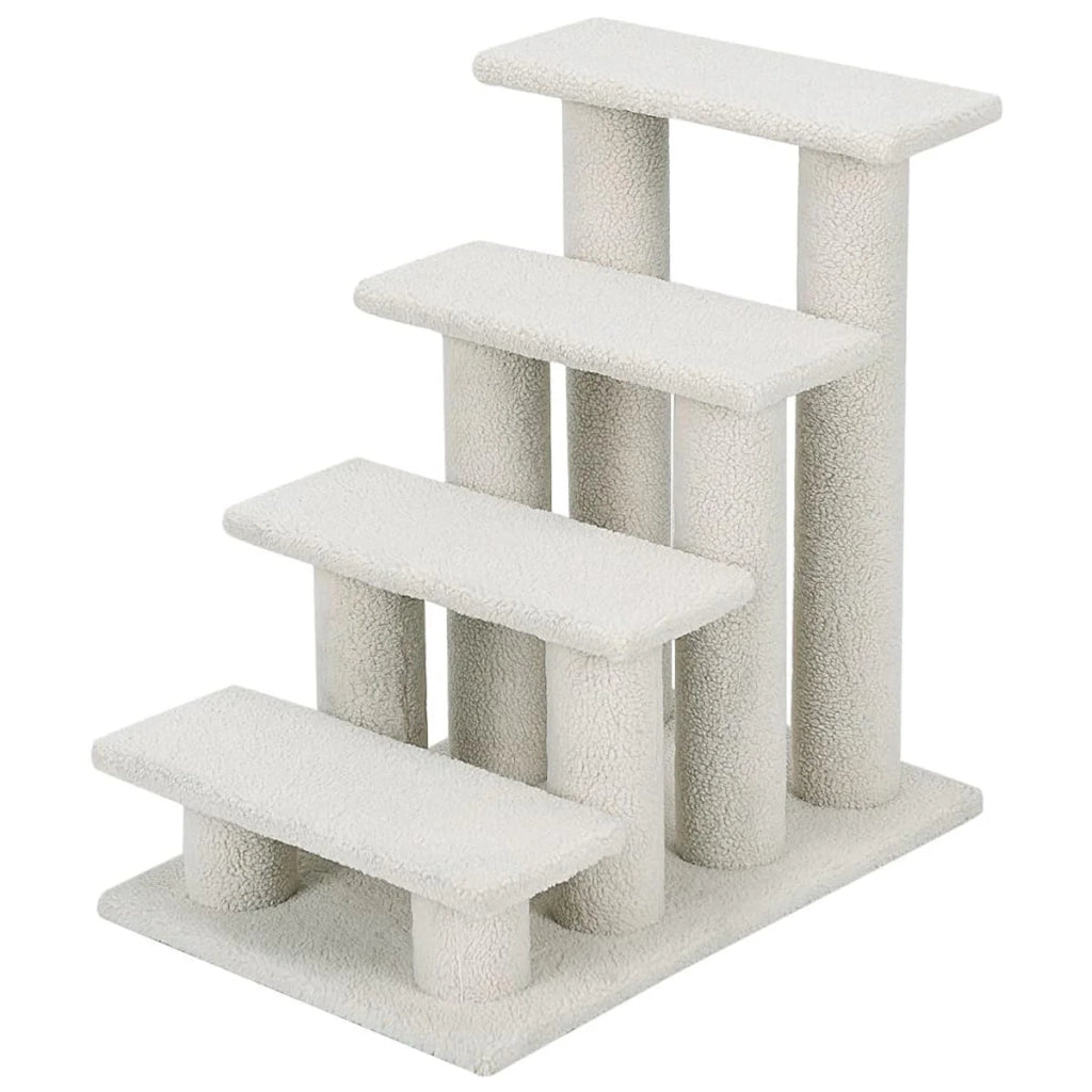 Tiragraffi con scaletta 60,5 x 40 x 60 cm spazio ideale per più gatti design moderno in cashmere bianco 20_0010123