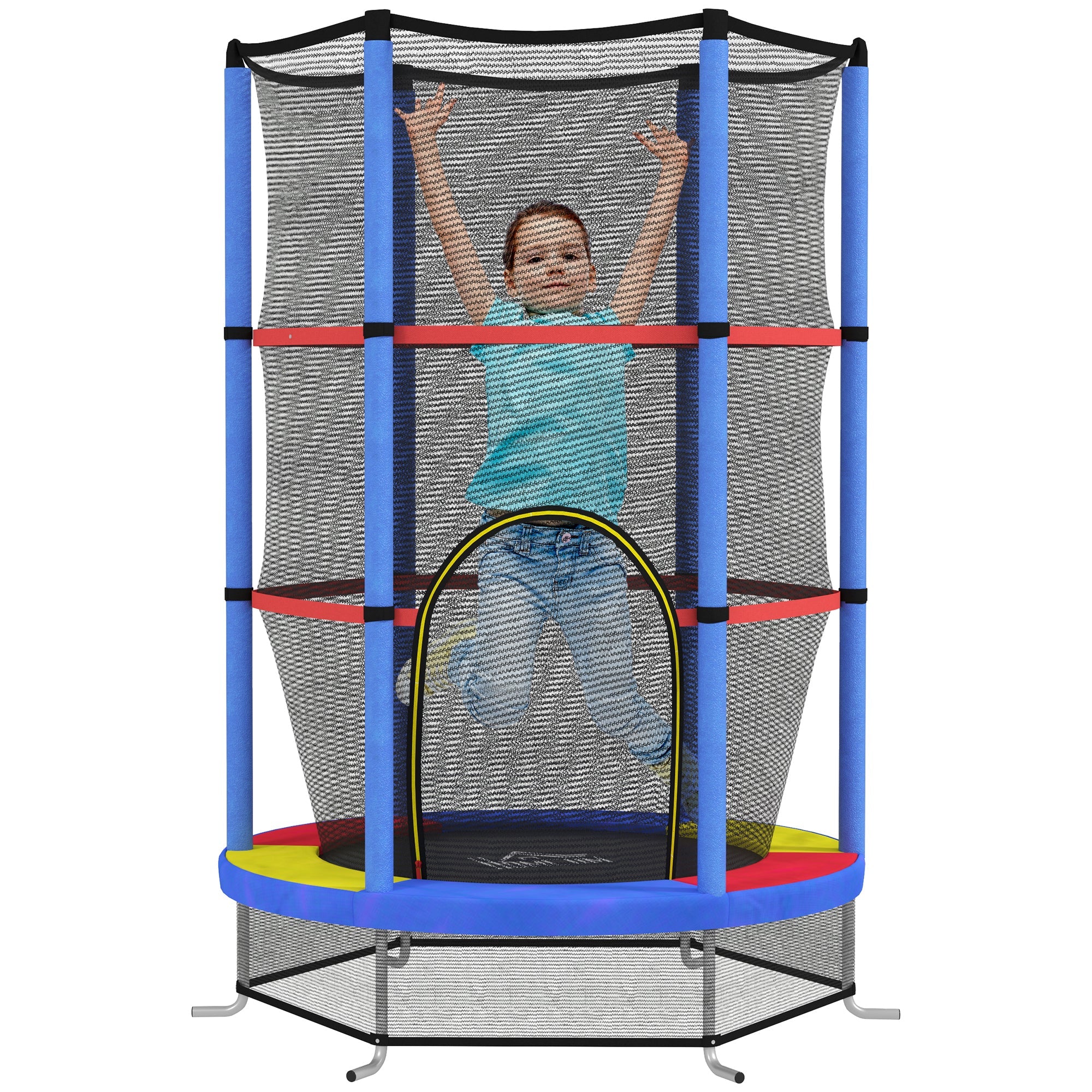 Tappeto Elastico per Bambini 3-6 Anni Ø140x190 cm con Rete di Protezione Multicolore
