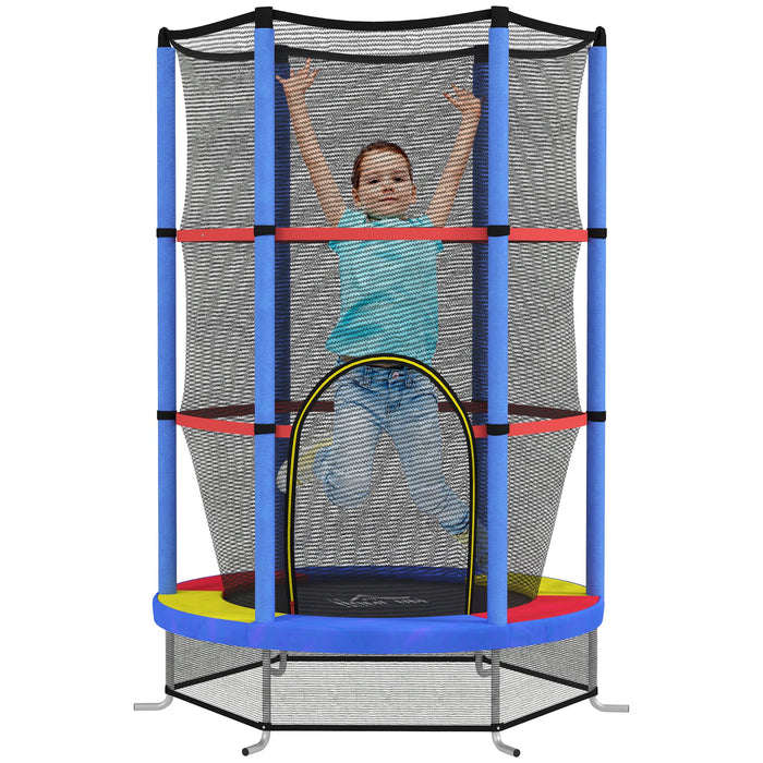 Tappeto Elastico per Bambini 3-6 Anni Ø140x190 cm con Rete di Protezione Multicolore