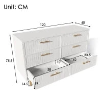 Credenza Moderna con 6 Cassetti per Soggiorno e Cucina, Piedi e Maniglie Dorati, 120x40x75.5 cm, Bianco