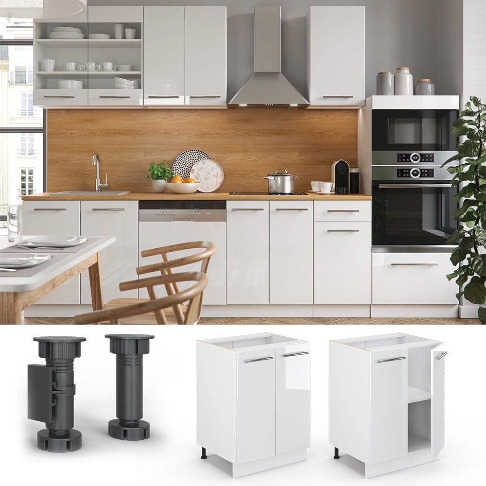 Mobiletto base cucina Fame-Line Bianco lucido/Bianco 60 cm senza piano di lavoro Vicco