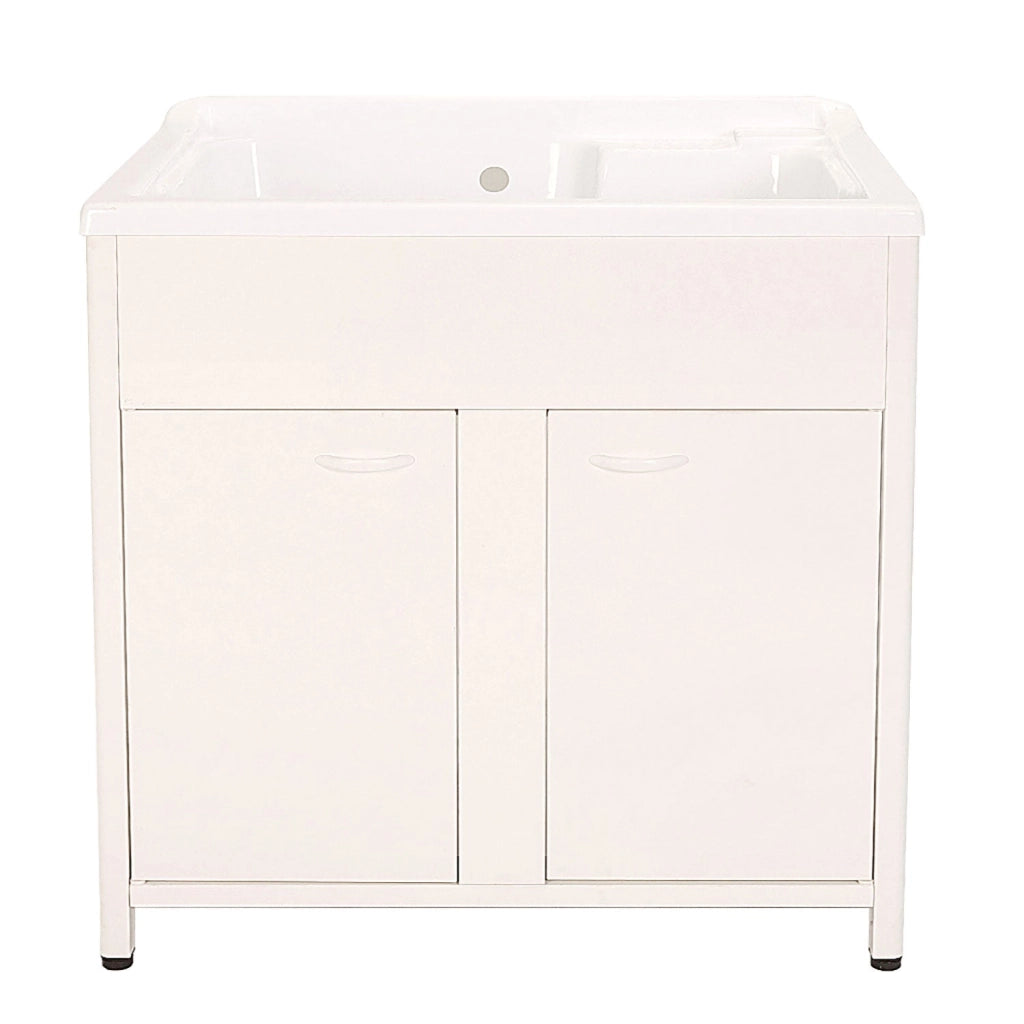 Mobile Lavatoio da Esterno in Polipropilene e Alluminio 75x60x83 cm con Doppia Vasca Bianco