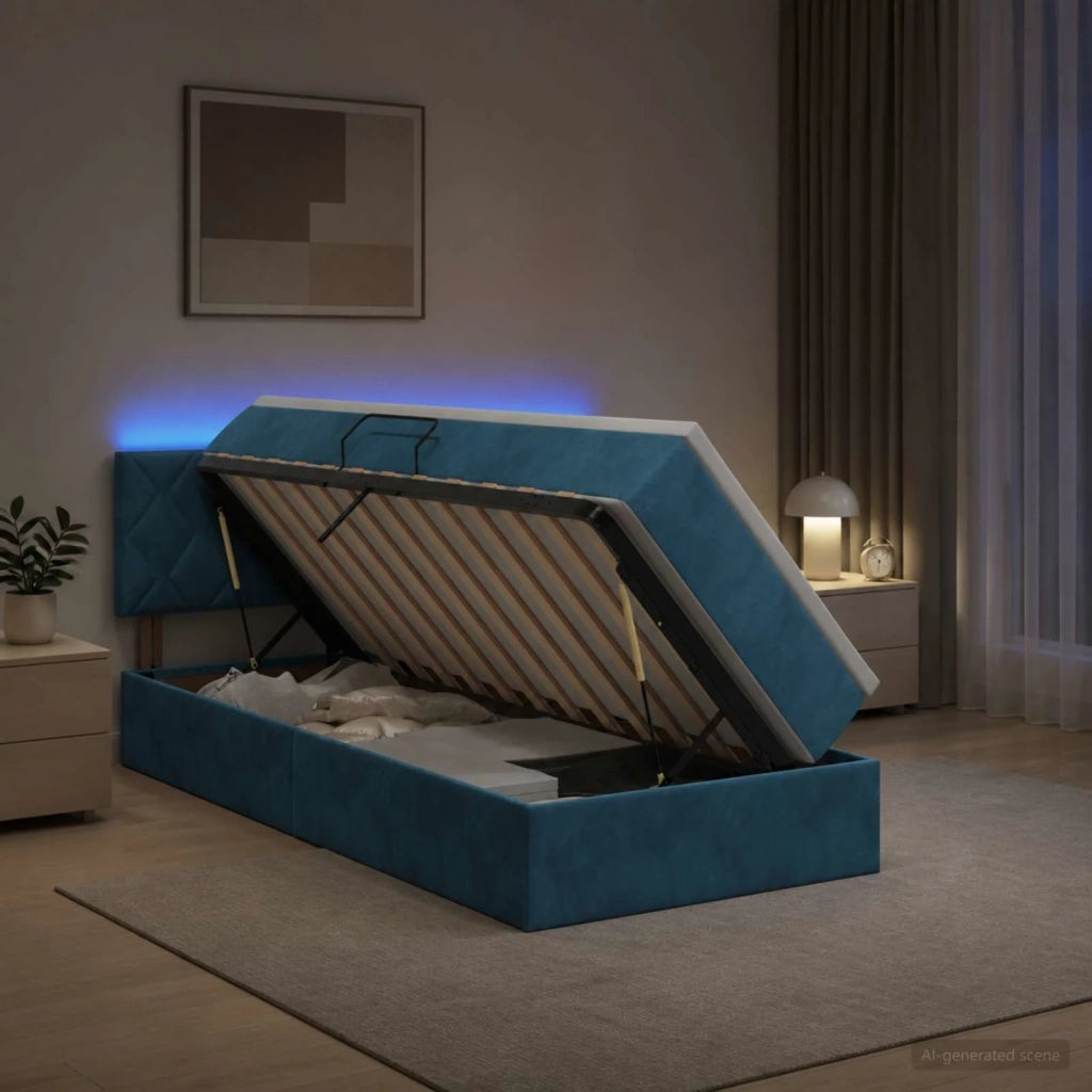 Letto con contenitore LED e materasso Blu Scuro 100 x 200 cm 3459292