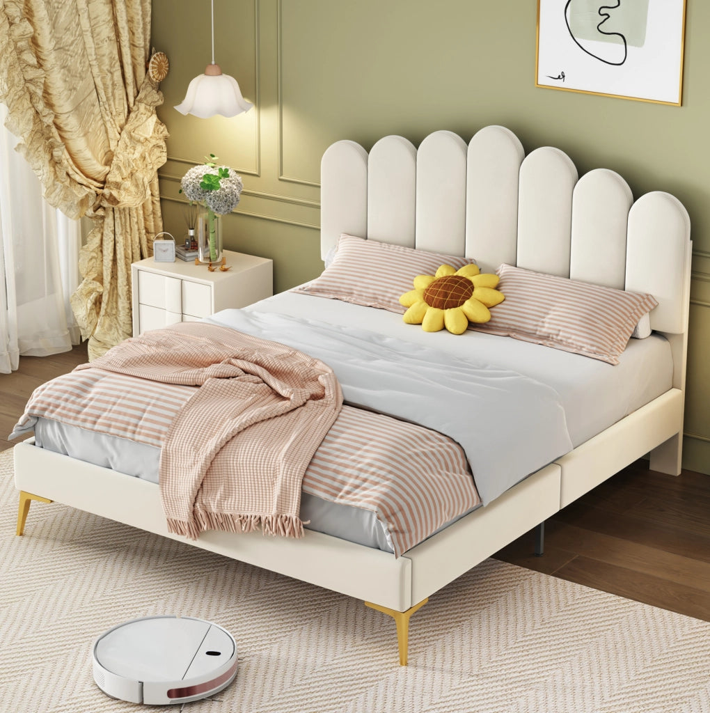 Letto imbottito 140x200 cm con testiera regolabile beige