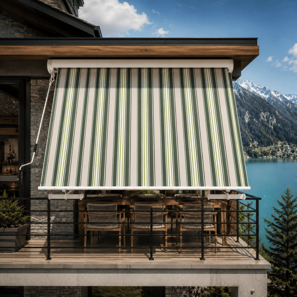 Tenda Parasole Con Manovella Struttura In Alluminio E Rivestimento In Poliestere 280G Protezione Dai Raggi Solari Privacy Per Balcone Terrazza Veranda E Esterni 295x250x50 Cm Verde E Beige