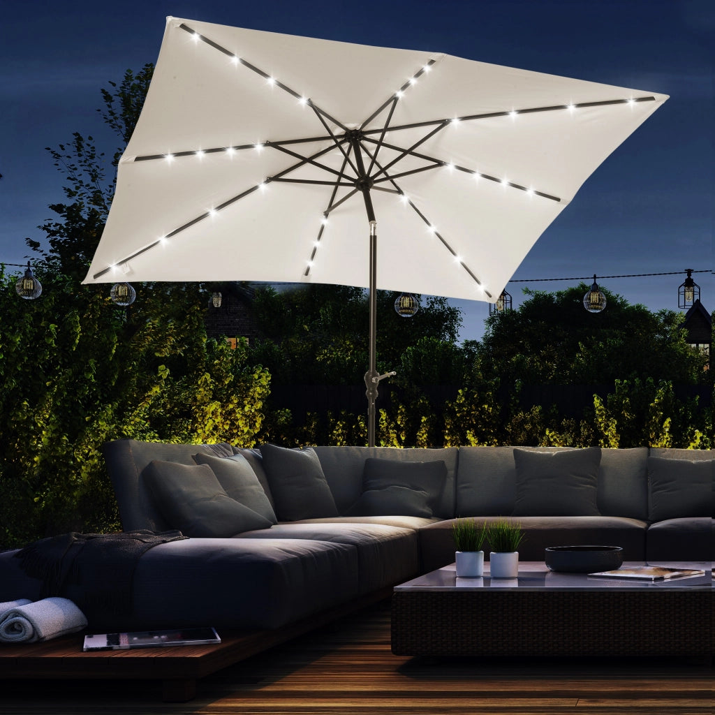 Parasole da giardino rettangolare 3x2m inclinabile LED solare ¨C zephmum ¨C acciaio poliestere crema