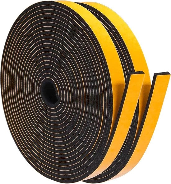 Tappo di schiuma autoforato 7x15mm - Tappo di schiuma per porte e finestre - Tappo di gomma - Striscia di tappo contro la toccata fredda - Isolante acustico - Nero - 2 rotoli - 20 metri