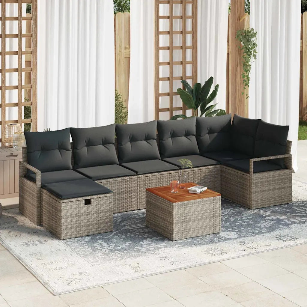 Set Divano da Giardino con cuscino 8 pcs Grigio polyrattan