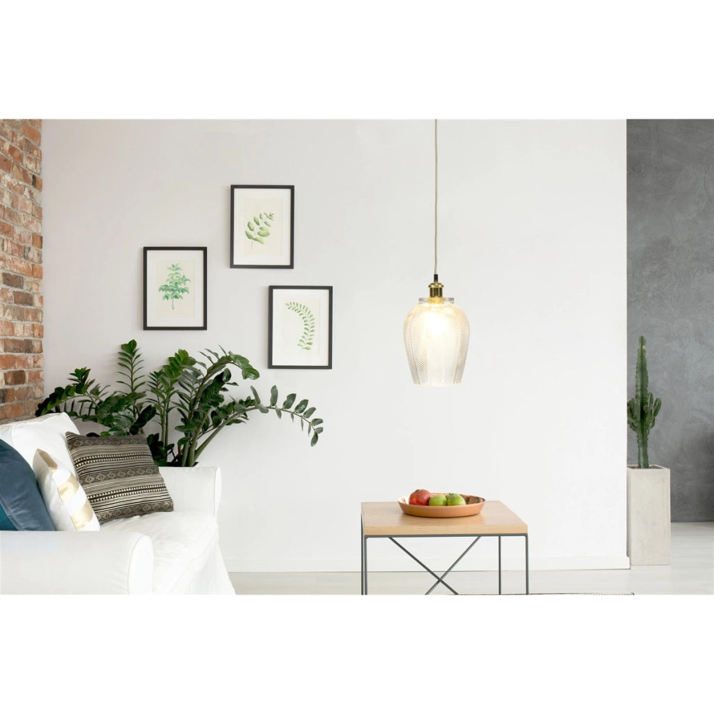 Lampada a sospensione Bianca in vetro azzurro decorato