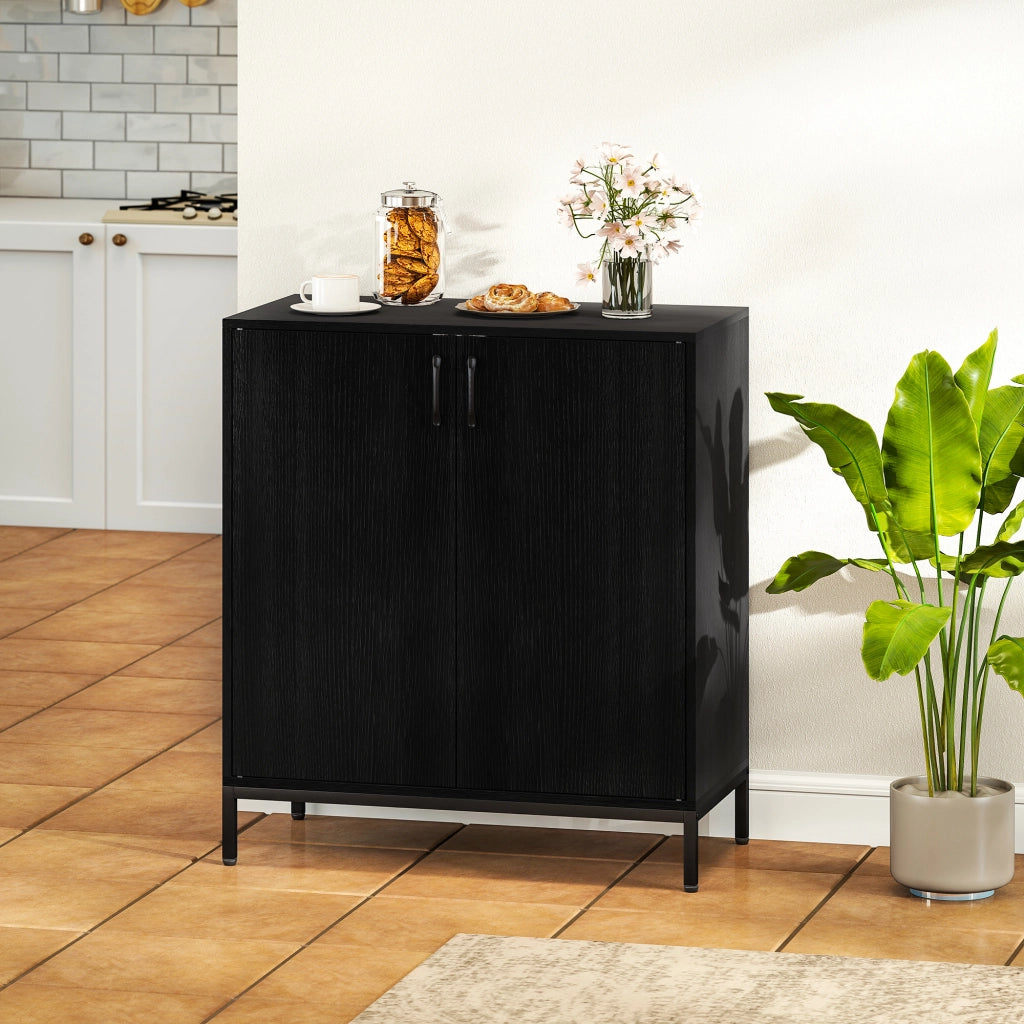Mobile Soggiorno Moderno con 2 Ante e Ripiano Ajustabile ¨C Zephmum ¨C Nero 80x40x90 cm