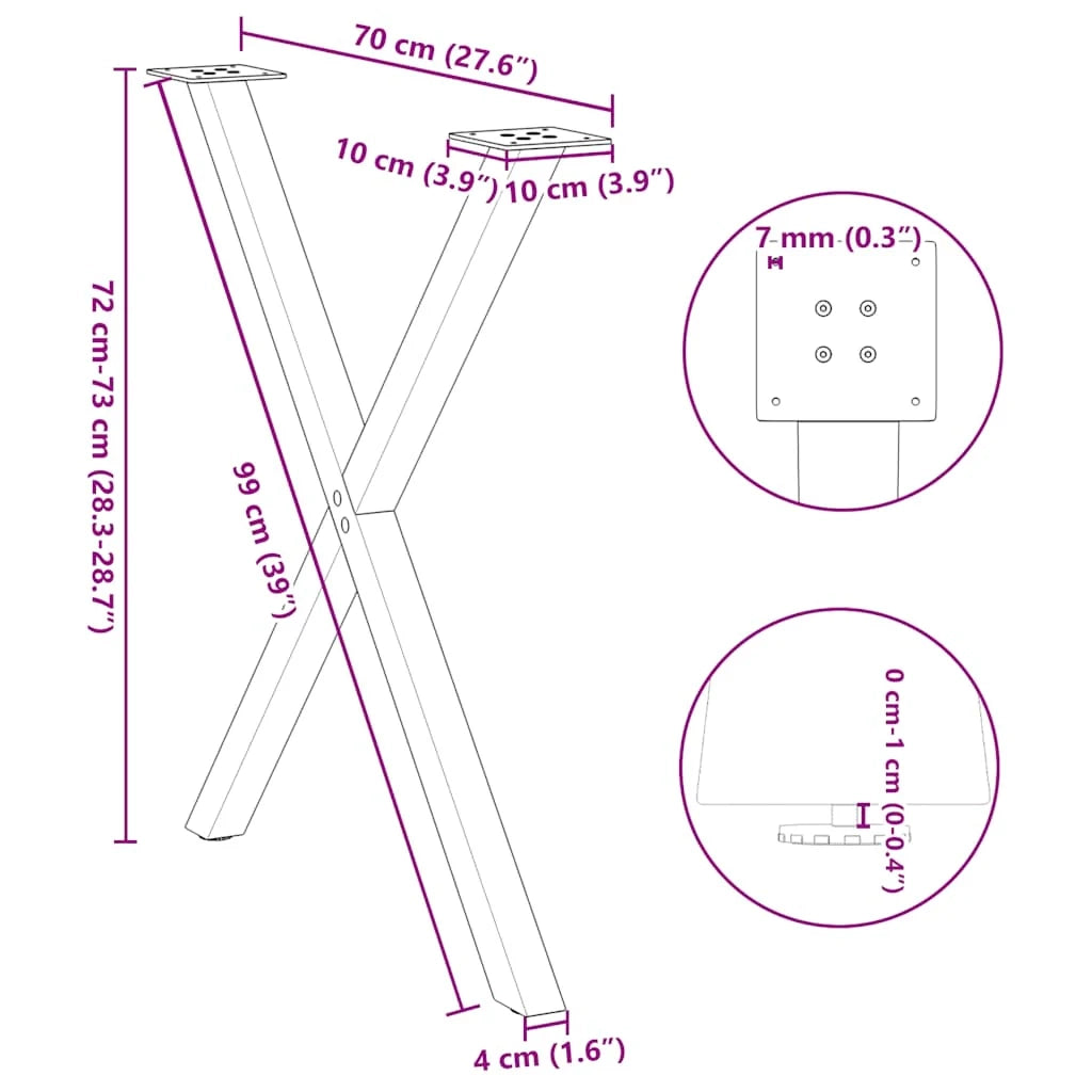 Set di 2 gambe per tavolo da pranzo a forma di X 70 x 72-73 cm finitura moderna stabile acciaio antracite 02_0057191