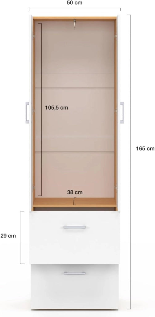 Armadio a 2 ante JULIANA bianco e legno 50 cm Armadio con 2 cassetti