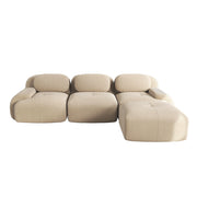 divano angolare modulare senza montaggio; design ergonomico; braccioli larghi; in velluto a coste beige