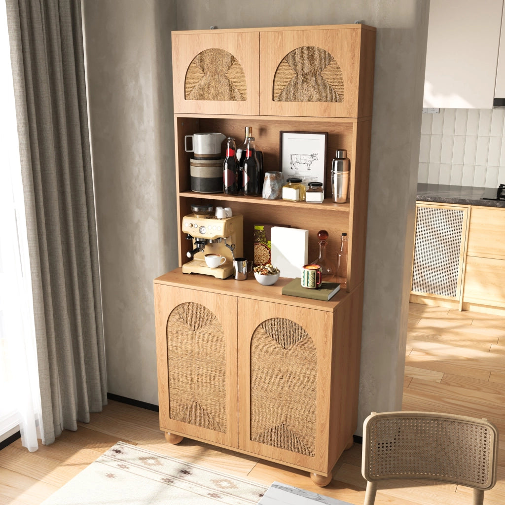 Credenza e madia con 2 ante, vano aperto e ripiano regolabile, per soggiorno e ingresso, naturale, 80 × 40 × 180 cm