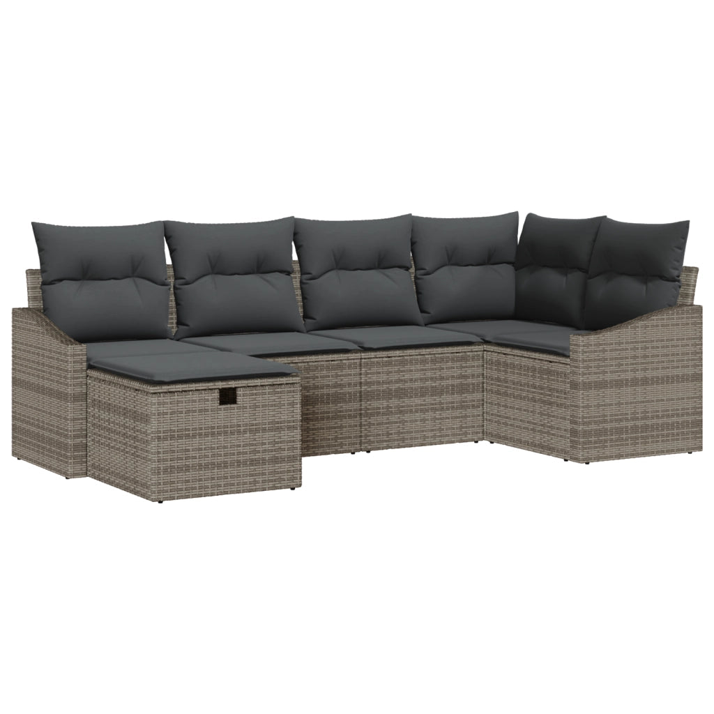 Set di Divani da Giardino in 6 Pezzi con Cuscini Grigio Rattan Sintetico