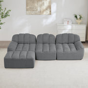 Divano angolare modulare 3 posti con pouf, schienale ergonomico e seduta ampia in fleece grigio 288 × 165 × 79 cm